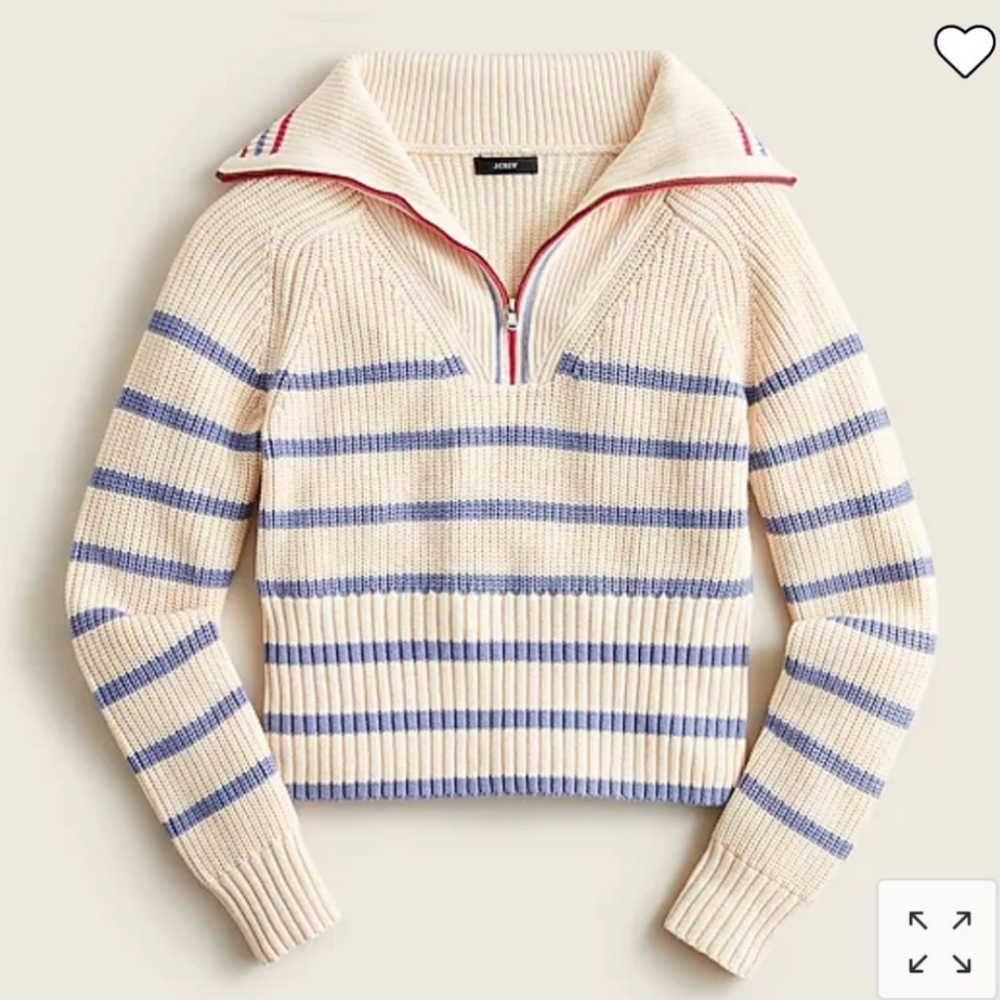 J. Crew Cotton Cashmere Striped Half Zip Pullover Ribbed Knit Sweater Size Small